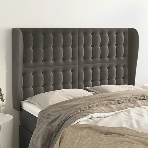 Maison Chic Tête de lit scandinave avec oreilles,meuble de chambre Gris foncé 147x23x118/128 cm Velours -MN44656