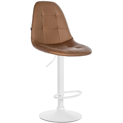 Decoshop26 Tabouret de bar x1 avec repose-pieds hauteur réglable pivotant assise en PVC marron clair cadre métallique blanc 10_0004836