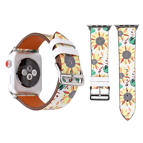 Wewoo Bracelet pour Apple Watch Series 3 & 2 & 1 38mm mode en cuir véritable New Spring tournesol de montre