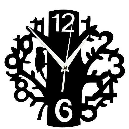 Universal Arbre non tic-tac et oiseau miroir acrylique autocollant idéal horloge murale pour la décoration de la maison noir