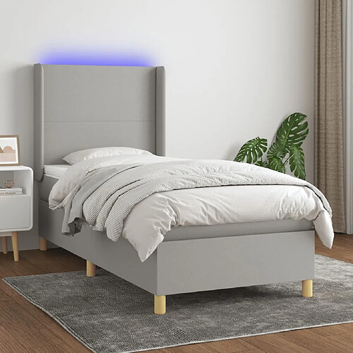 Sommier à lattes et matelas LED,Cadre à lattes de lit pour Adulte Gris clair 100x200 cm Tissu -MN34106