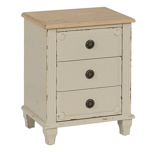 BigBuy Home Table de Nuit Crème Naturel Bois d'épicéa Bois MDF 48 x 36 x 61 cm