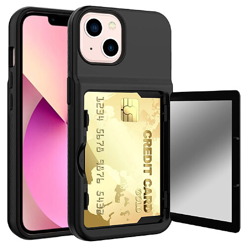 Coque en TPU + acrylique avec porte-cartes et miroir caché noir pour votre iPhone 13 6.1 pouces