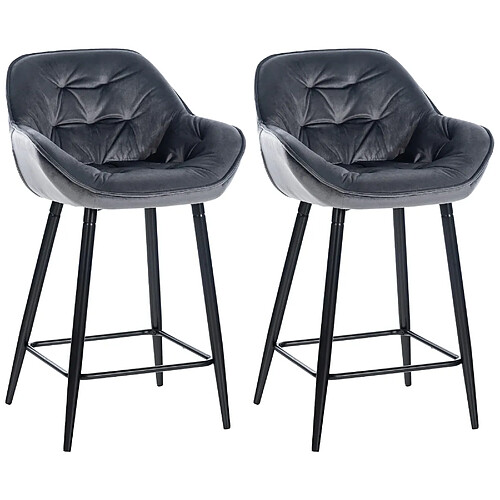 Decoshop26 Lot de 2 tabourets de bar chaises hautes assise effet capitonnée en velours gris foncé et métal noir 10_0004161