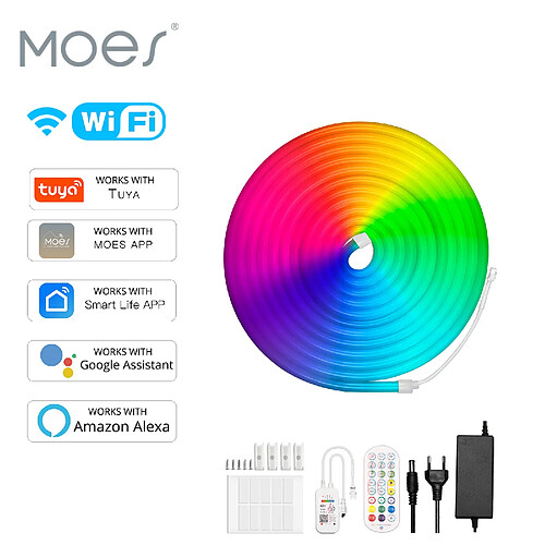 Moes wifi intelligent LED néon avec ruban LED couleur RGB pour rétroéclairage TV, décoration de fête-5 m,5 m