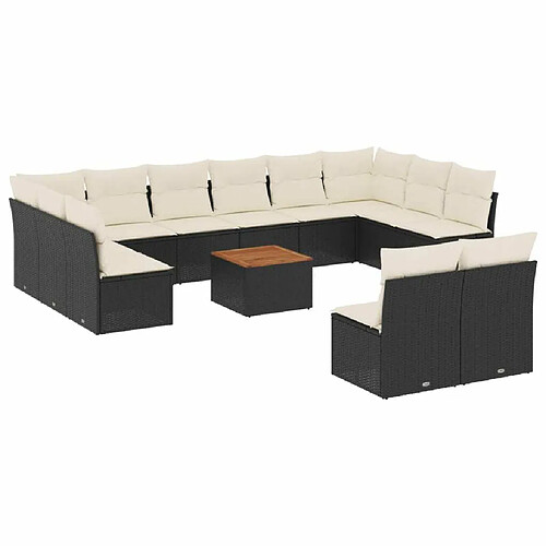 Maison Chic Salon de jardin avec coussins 13 pcs | Ensemble de Table et chaises | Mobilier d'Extérieur noir résine tressée -GKD50984