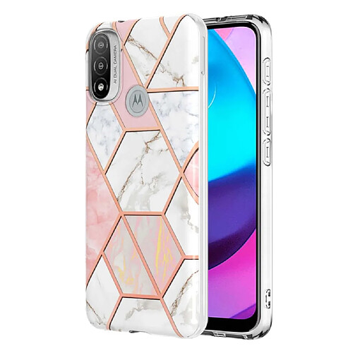 Coque en TPU anti-empreintes digitales, galvanoplastie IMD IML, motif marbre, 2,0 mm rose/blanc pour votre Motorola Moto E20/E30/E40