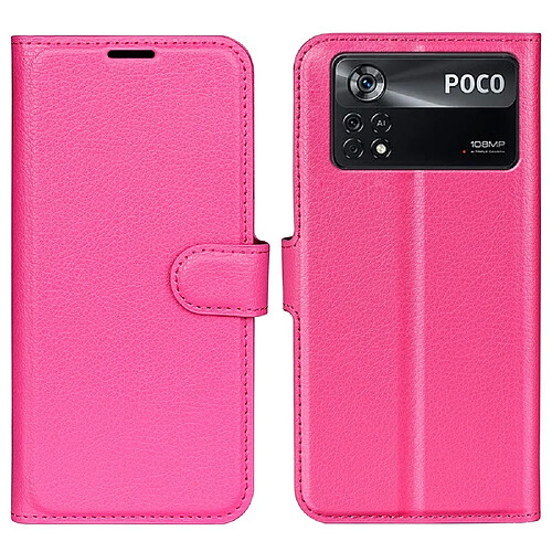 Etui en PU texture litchi avec support, rose pour Xiaomi Poco X4 Pro 5G