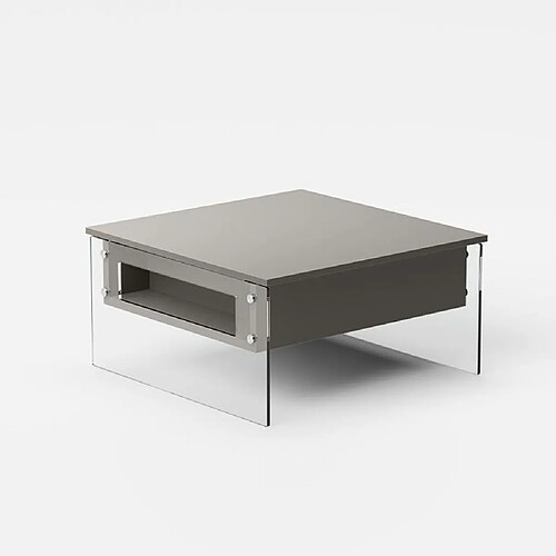 Inside 75 Table basse relevable BELLA 80x70x40/65cm piétement verre plateau stratifié gris tourterelle