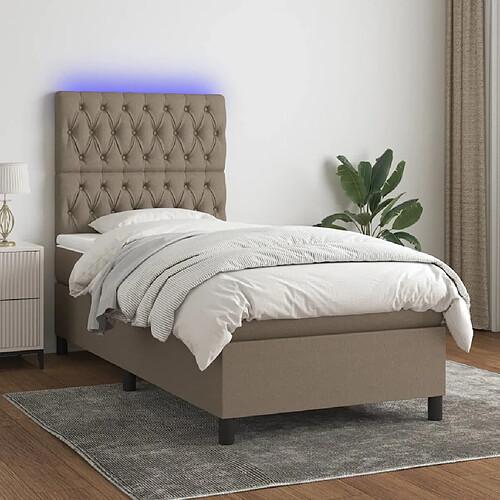 vidaXL Sommier à lattes de lit et matelas et LED Taupe 80x200cm Tissu