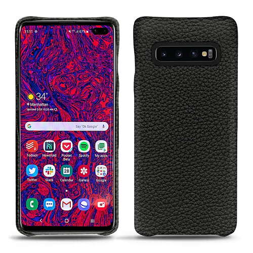 Coque cuir Samsung Galaxy S10+ - Coque arrière - Ebène ( Noir / Black ) - NOREVE