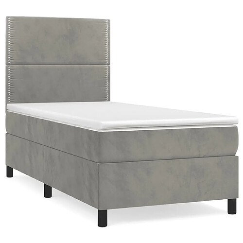 Maison Chic Structures de lit + matelas,Lit à sommier tapissier et matelas pour Chambre Gris clair 80x200 cm Velours -MN39702