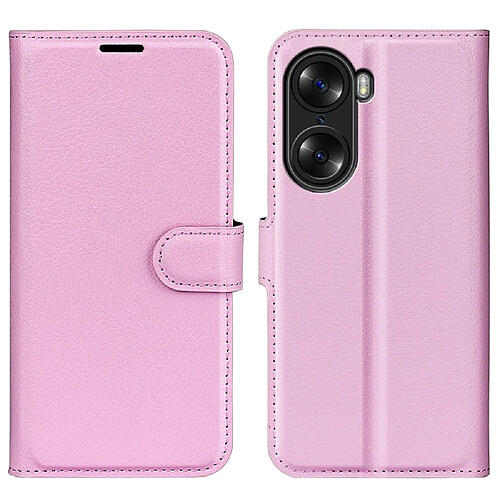 Etui en PU texture litchi, fermoir aimanté avec support rose pour Honor 60