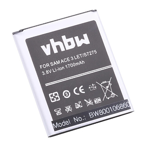 Batterie 1700mAh vhbw pour téléphone portable smartphone Samsung Galaxy SGH-T399 comme B105BC, B105BE, B105BK, B105BU.