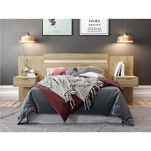 Vente-Unique Tête de lit extensible avec chevets - 140/160 cm - Coloris : Naturel - PARATI