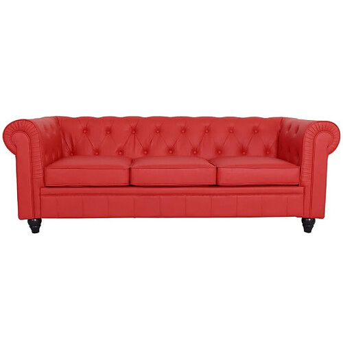 Meubler Design Canapé Chesterfield 3 Places - Pu Rouge - 3 Places Chesterfield