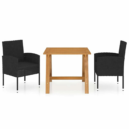 Salle à manger de jardin 3 pcs,Table et chaise à dîner Noir -MN36834