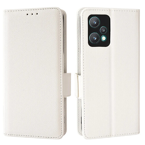 Etui en PU texture litchi, fermoir magnétique avec support, blanc pour votre Realme 9 Pro