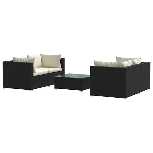 Maison Chic Salon de jardin 5 pcs + coussins - Mobilier/Meubles de jardin - Table et chaises d'extérieur Résine tressée Noir -MN19620