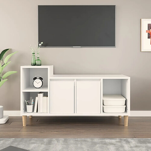 vidaXL Meuble TV Blanc 100x35x55 cm Bois d'ingénierie