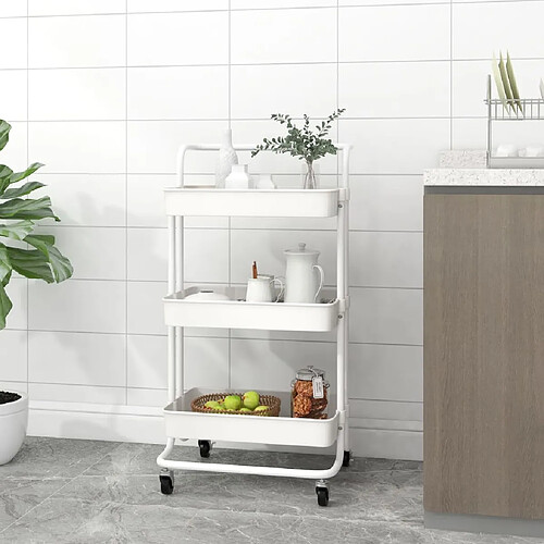 Maison Chic Desserte de cuisine | Chariot de cuisine | Meuble de rangement roulant 3 niveaux Blanc 42x35x85 cm Fer et ABS -GKD65105