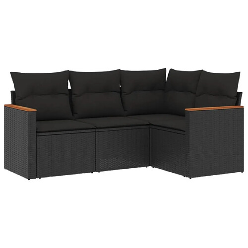 Maison Chic Salon de jardin 4 pcs avec coussins | Ensemble de Table et chaises | Mobilier d'Extérieur noir résine tressée -GKD52556