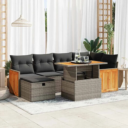 vidaXL Salon de jardin 8 pcs avec coussins gris résine tressée