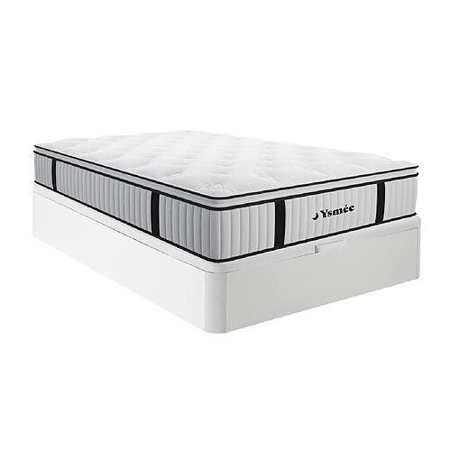 Vente-Unique Ensemble 140 x 190 cm sommier coffre blanc + matelas ressorts ensachés surmatelas intégré ép.28cm - AMERICAN DREAM de YSMÉE