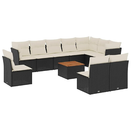 Maison Chic Salon de jardin 11 pcs avec coussins, Ensemble Tables et chaises d'extérieur noir résine tressée -GKD730826