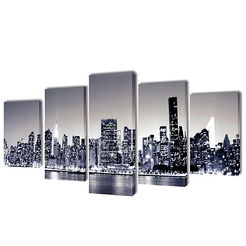 vidaXL Set de toiles murales imprimées Horizon de New York monochrome