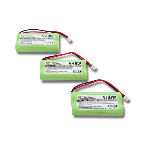 vhbw 3x NiMH Batteries 750mAh (2.4V) pour téléphone portable, Smartphone Audioline DECT 5015 comme 08C/CP18NM, BC101276.