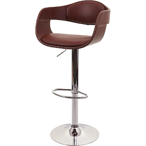 Decoshop26 Tabouret de bar chaise haute design rétro en synthétique marron avec repose-pieds TDB04078