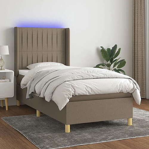 vidaXL Sommier à lattes de lit matelas et LED Taupe 90x190 cm Tissu