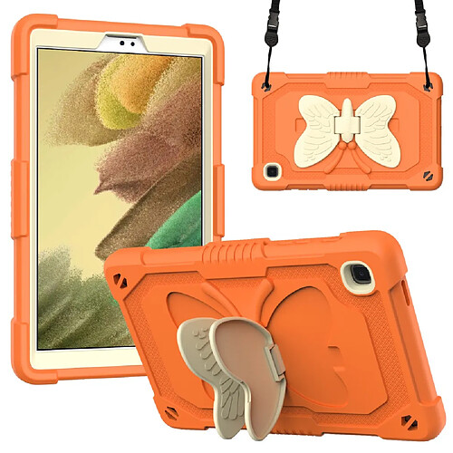 Coque en TPU + silicone avec béquille en forme de papillon et bandoulière beige/Orange pour votre Samsung Galaxy Tab A7 Lite 8.7 pouces