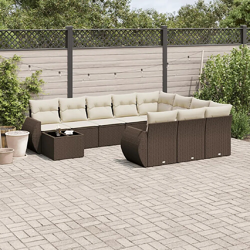 vidaXL Salon de jardin et coussins 11 pcs marron résine tressée