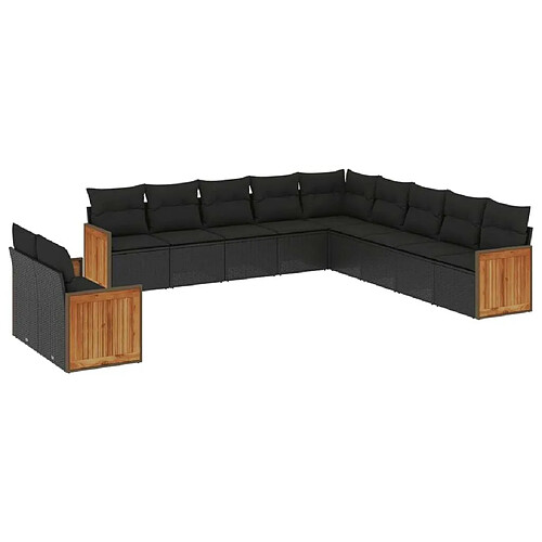 Maison Chic Salon de jardin 11 pcs avec coussins | Ensemble de Table et chaises | Mobilier d'Extérieur noir résine tressée -GKD21619