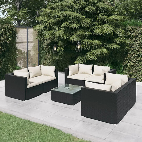 vidaXL Salon de jardin 7 pcs avec coussins Résine tressée Noir