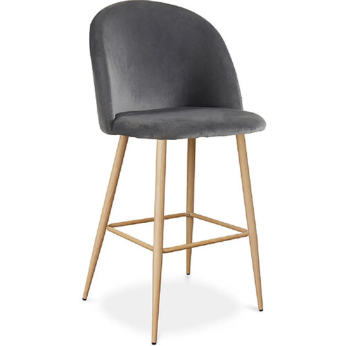 ICONIK INTERIOR Tabouret tapissé en velours - Design scandinave - Evelyne Gris foncé