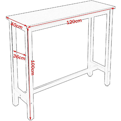 Helloshop26 1x table de bar + 2 x ensemble de tabourets de bar structure en métal MDF noir 19_0000035