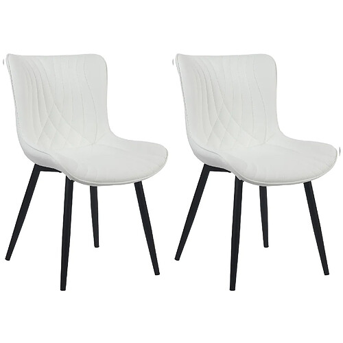 Decoshop26 Lot de 2 chaises de salle à manger coutures décoratives assise en PVC blanc 10_0001674