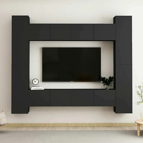 Maison Chic Ensemble de meubles TV 8 pcs | Banc TV Moderne pour salon | Meuble de Rangement - Noir Aggloméré -MN26611