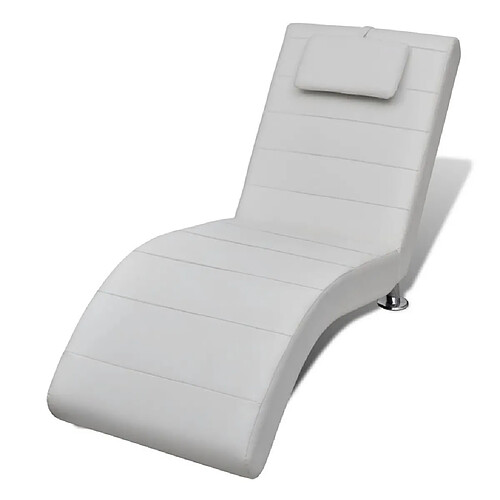 vidaXL Chaise longue avec oreiller Blanc Similicuir