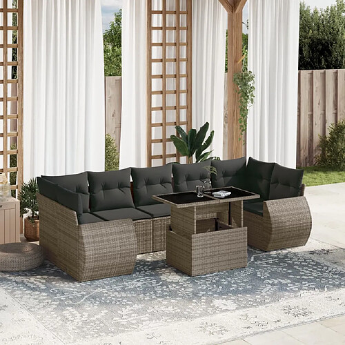 vidaXL Salon de jardin 8 pcs avec coussins gris résine tressée