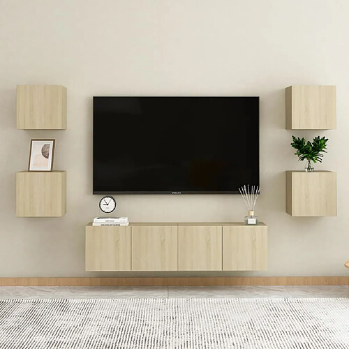 Maison Chic Ensemble de meubles TV 6 pcs | Banc TV Moderne pour salon | Meuble de Rangement - Chêne sonoma Aggloméré -MN17322