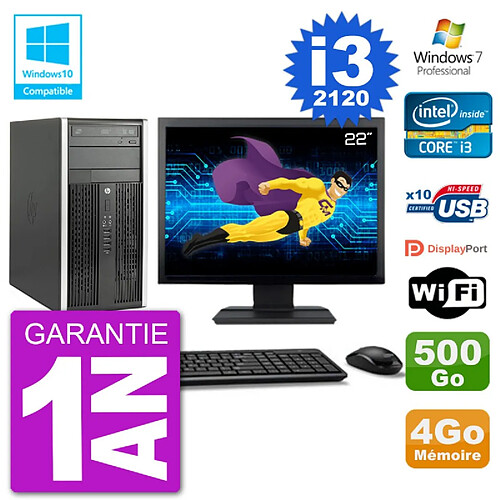 PC HP 6300 MT Ecran 22" i3-2120 RAM 4Go Disque 500Go Graveur DVD Wifi W7 · Occasion