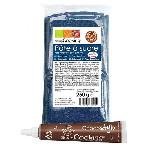 Scrapcooking Pâte à sucre bleu foncé 250 g + Stylo chocolat