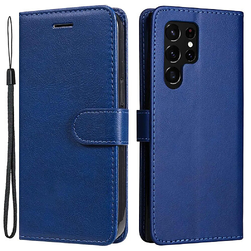 Etui en PU avec support et sangle pour votre Samsung Galaxy S23 Ultra - bleu