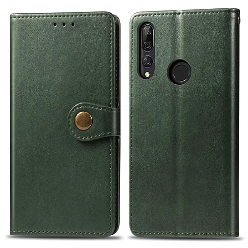 Wewoo Housse Coque Étui en cuir de protection pour téléphone portable avec boucle de couleur unie rétro lanière et cadre photo et fente carte et portefeuille et fonction de support Huawei Y9 Prime 2019 vert