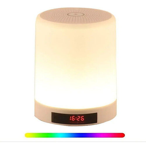 Chrono Lampe LED pour haut-parleur Bluetooth, 3 modes tactiles à intensité variable et réveil 7 couleurs avec capteur tactile / fente pour carte TF / haut-parleur / horloge / appel mains libres, meilleur cadeau pour les enfants adultes(Blanc)