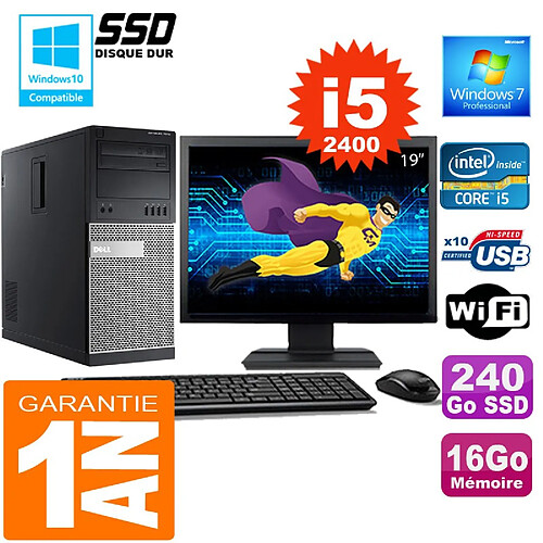 PC Tour DELL 7010 Core I5-2400 Ram 16Go Disque 240 Go SSD Wifi W7 Ecran 19" · Occasion